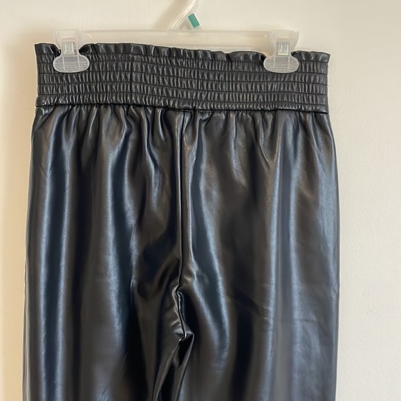 Edgy Joie Vegan Leather Pants Black SM PU Straight Paper Bag Contemporary Chic - Picture 9 of 16